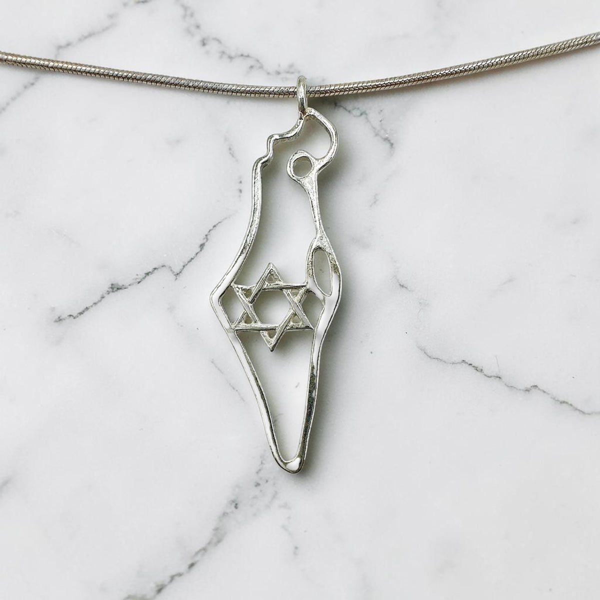 Collier en argent sterling/or avec carte d'Israël et étoile de David