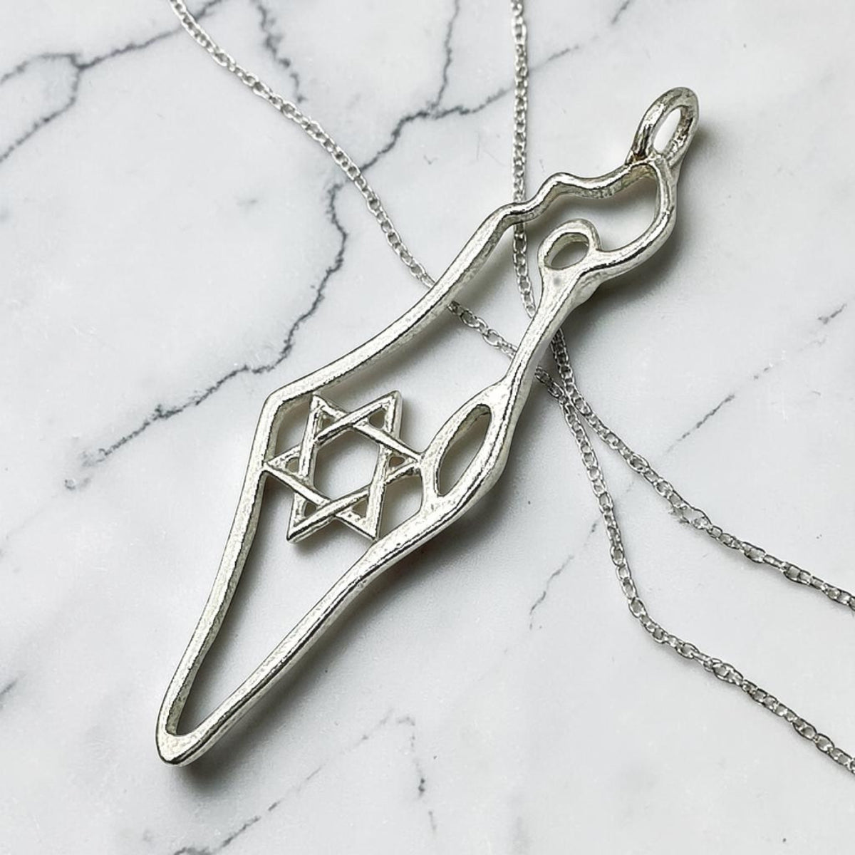Collier en argent sterling/or avec carte d'Israël et étoile de David