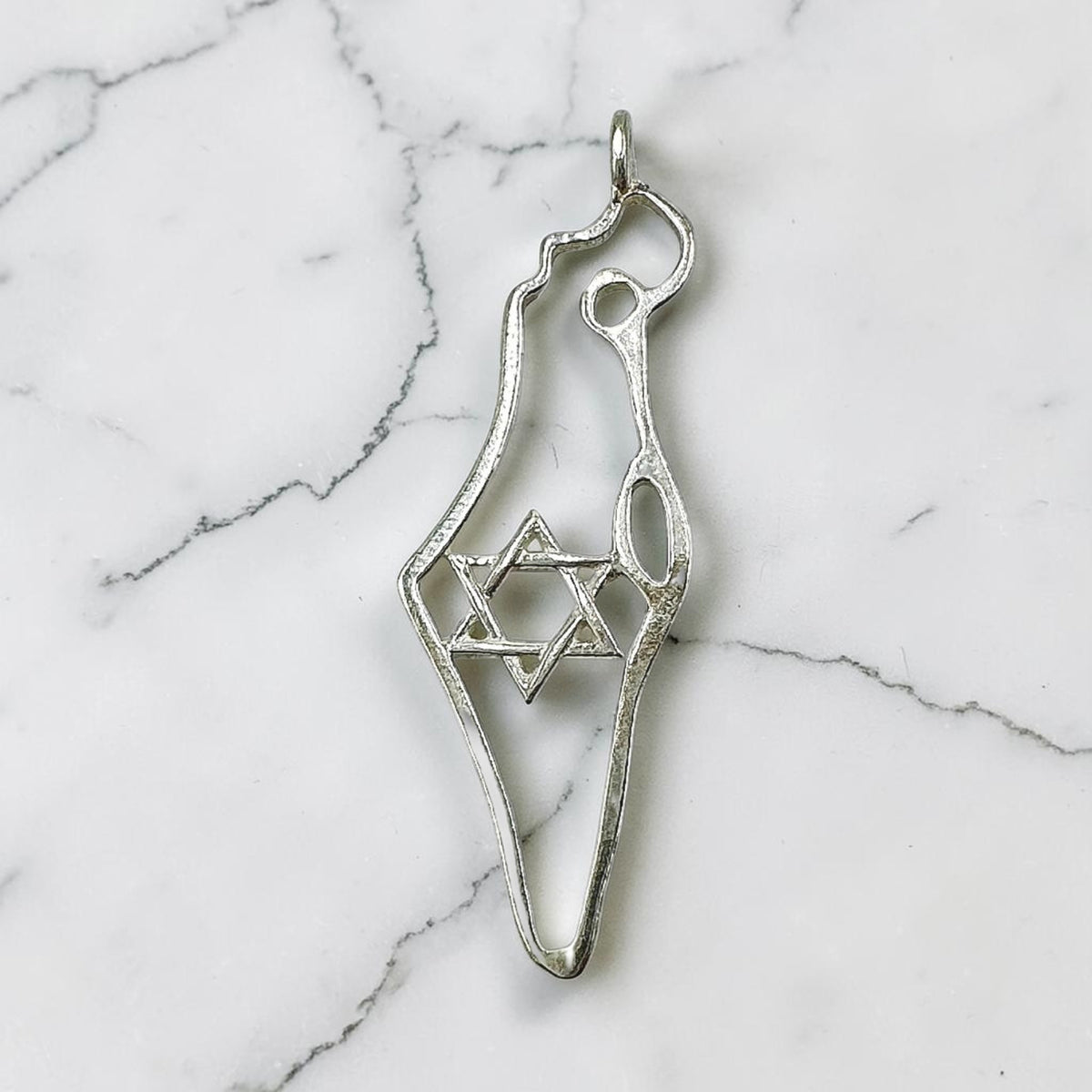 Collier en argent sterling/or avec carte d'Israël et étoile de David