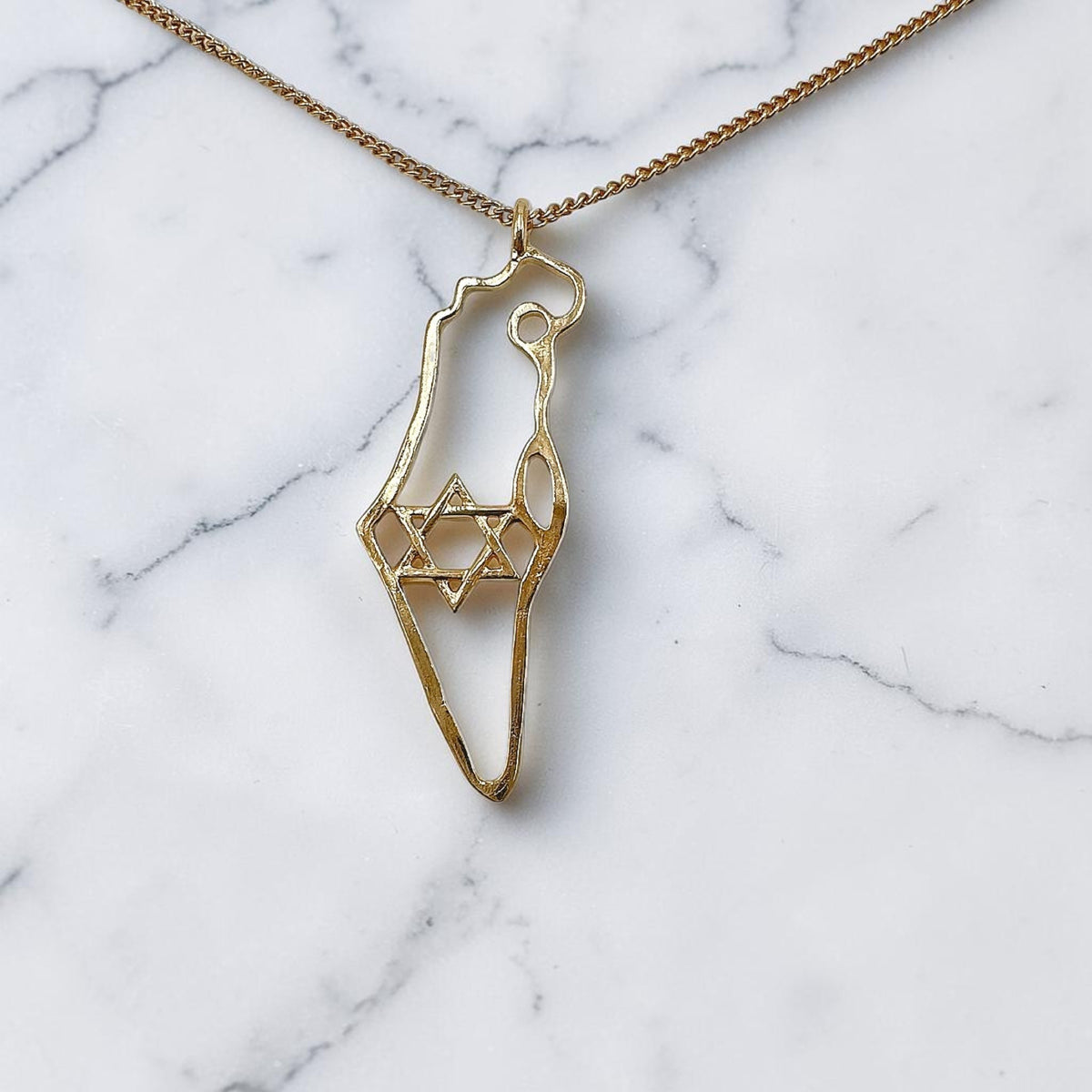 Collier en argent sterling/or avec carte d'Israël et étoile de David