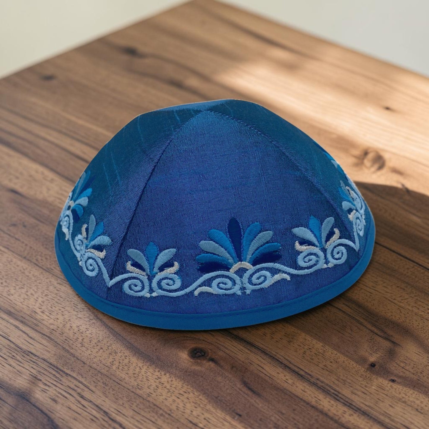 Dark Blue Embroidered Kippah