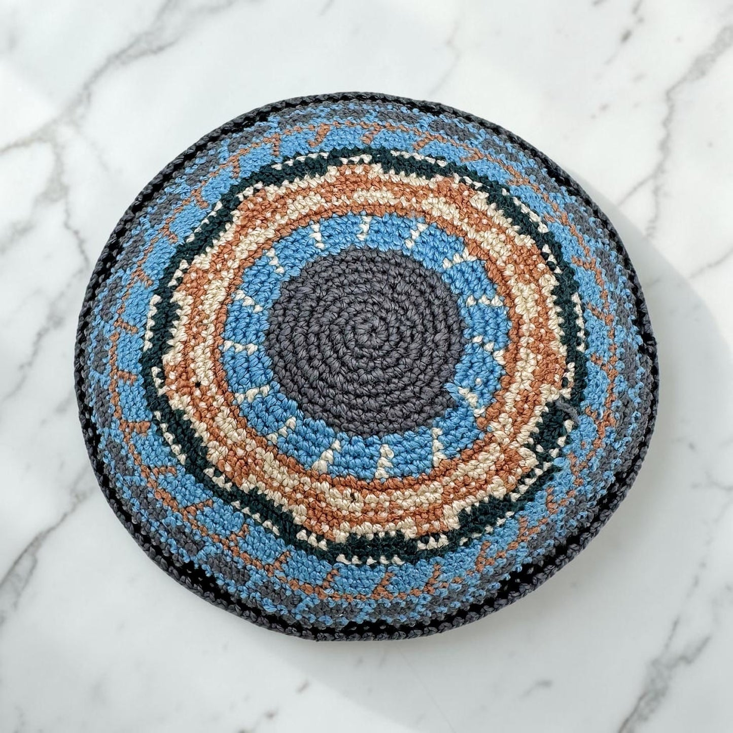 Handmade Cotton Knitted Kippah – Blue, Brown, Gray & Black