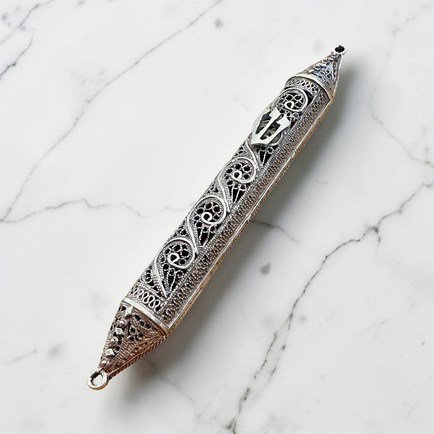Handmade Sterling Silver Yemenite Filigree Mezuzah Case