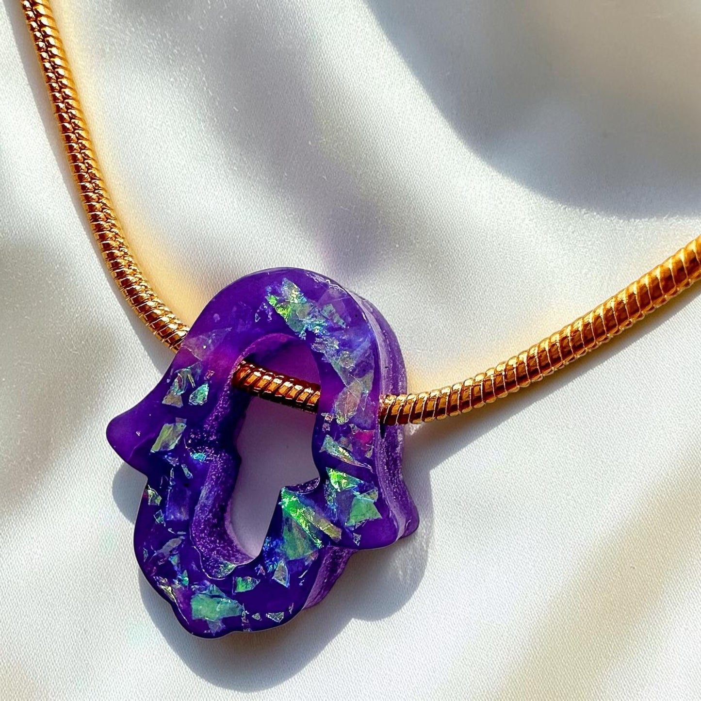 Opal Imitation Hollow Hamsa Necklace