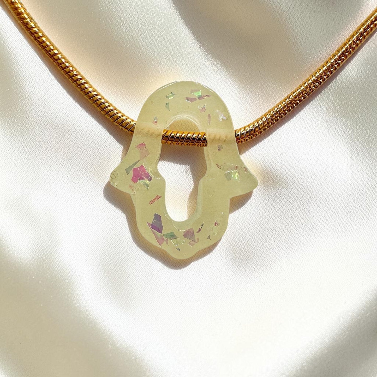 Opal Imitation Hollow Hamsa Necklace