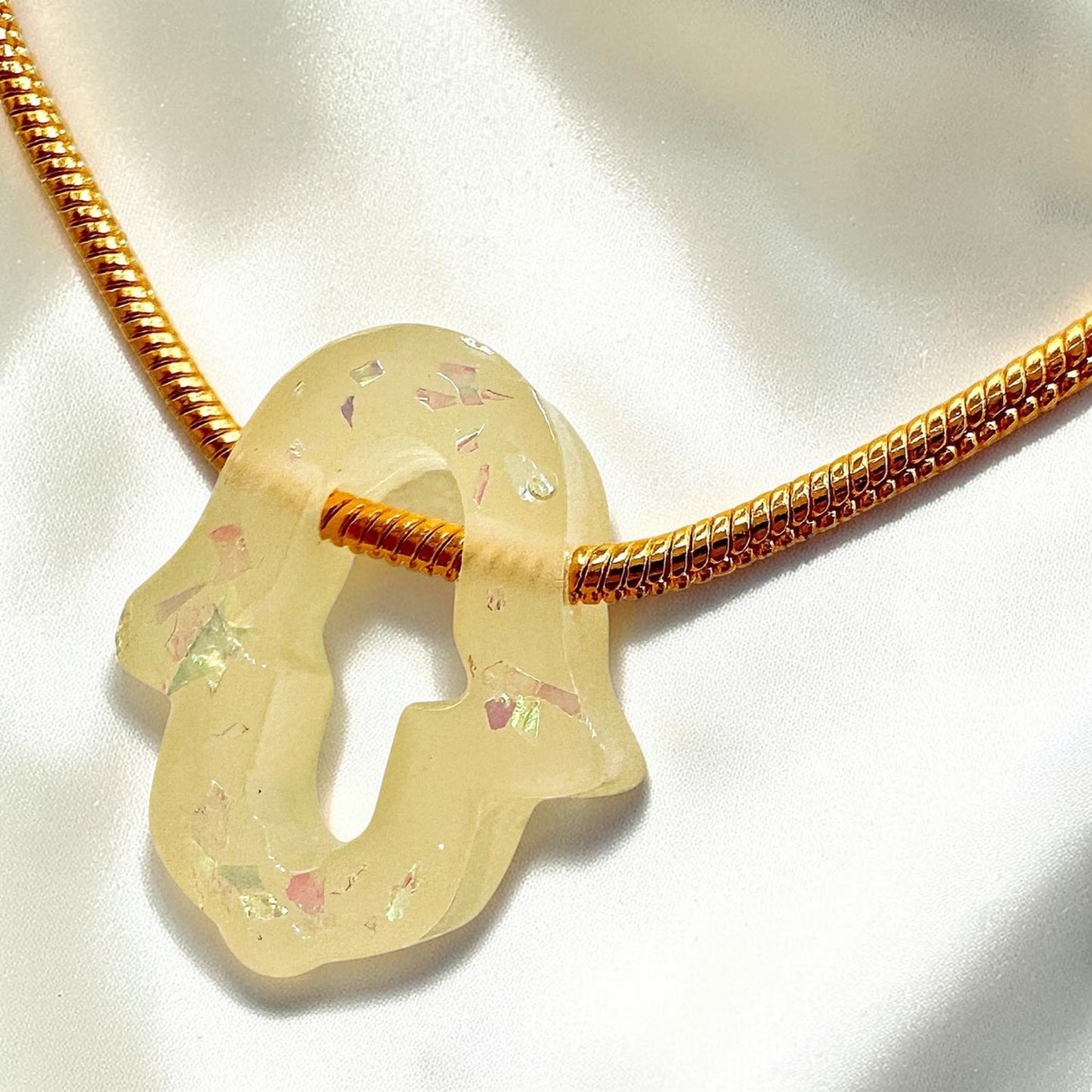 Opal Imitation Hollow Hamsa Necklace