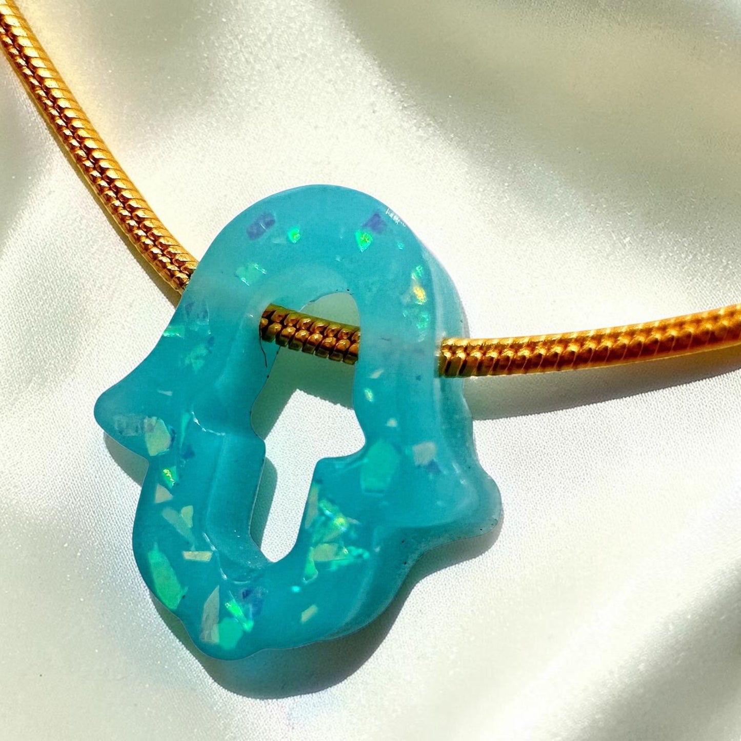 Opal Imitation Hollow Hamsa Necklace