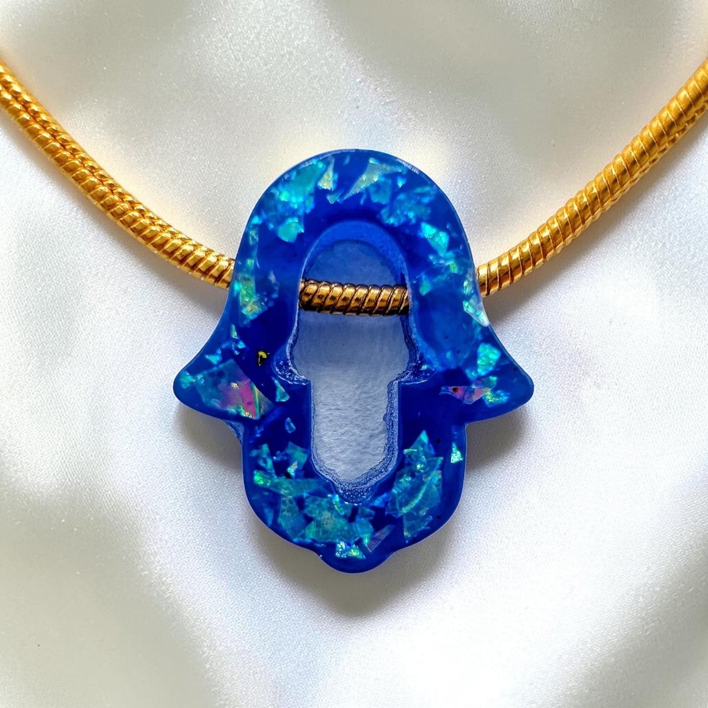 Opal Imitation Hollow Hamsa Necklace