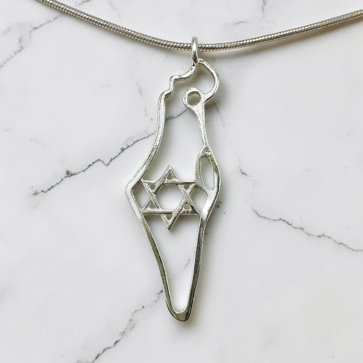 Collier en argent sterling/or avec carte d'Israël et étoile de David