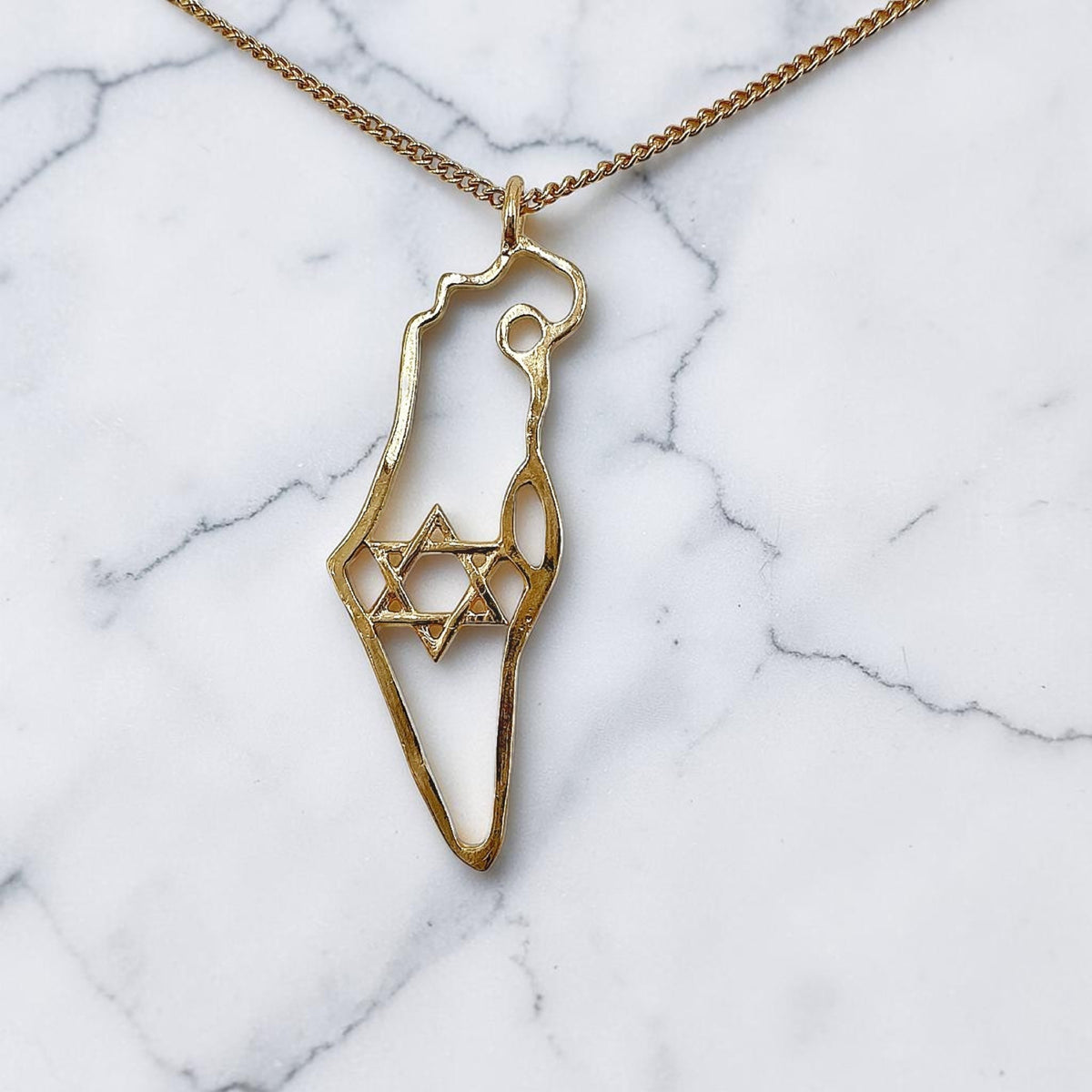Collier en argent sterling/or avec carte d'Israël et étoile de David