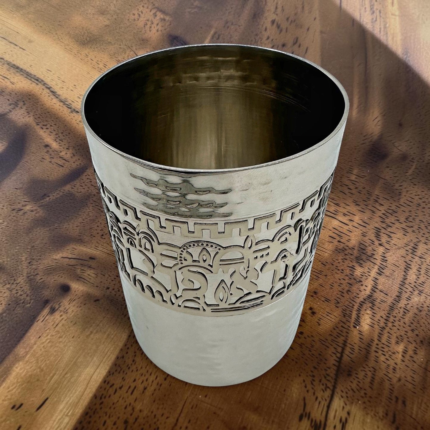 Silver Jerusalem Design Kiddush Cup