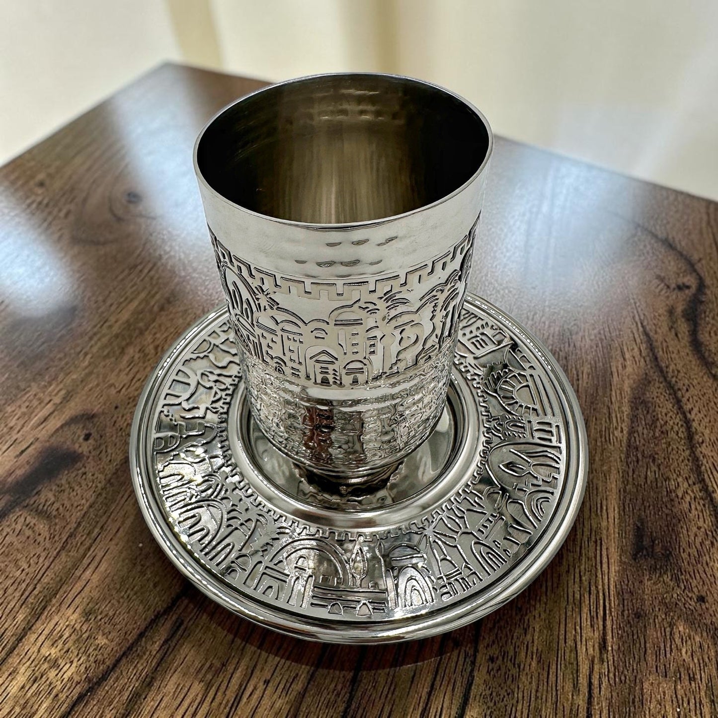 Silver Jerusalem Design Kiddush Cup