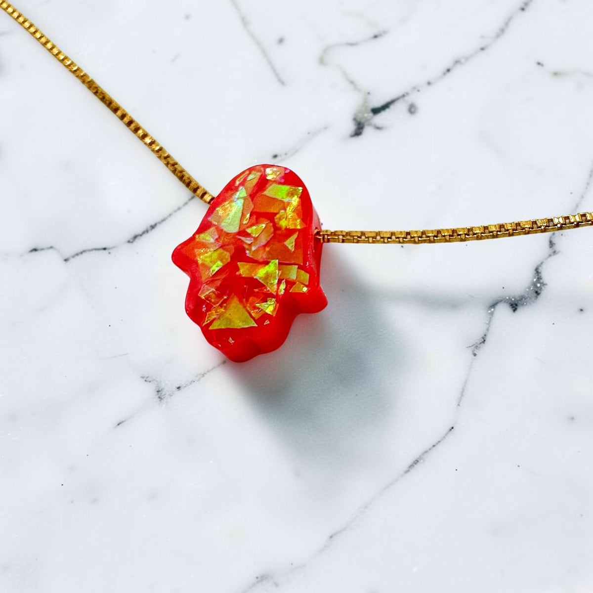 Collier Hamsa imitation opale