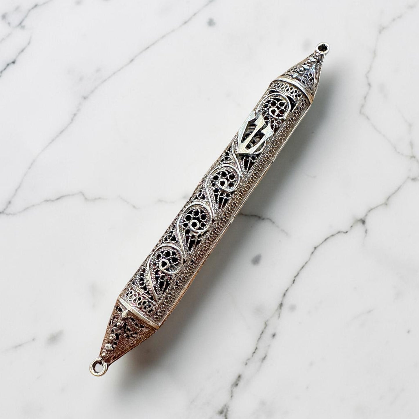 Handmade Sterling Silver Yemenite Filigree Mezuzah Case