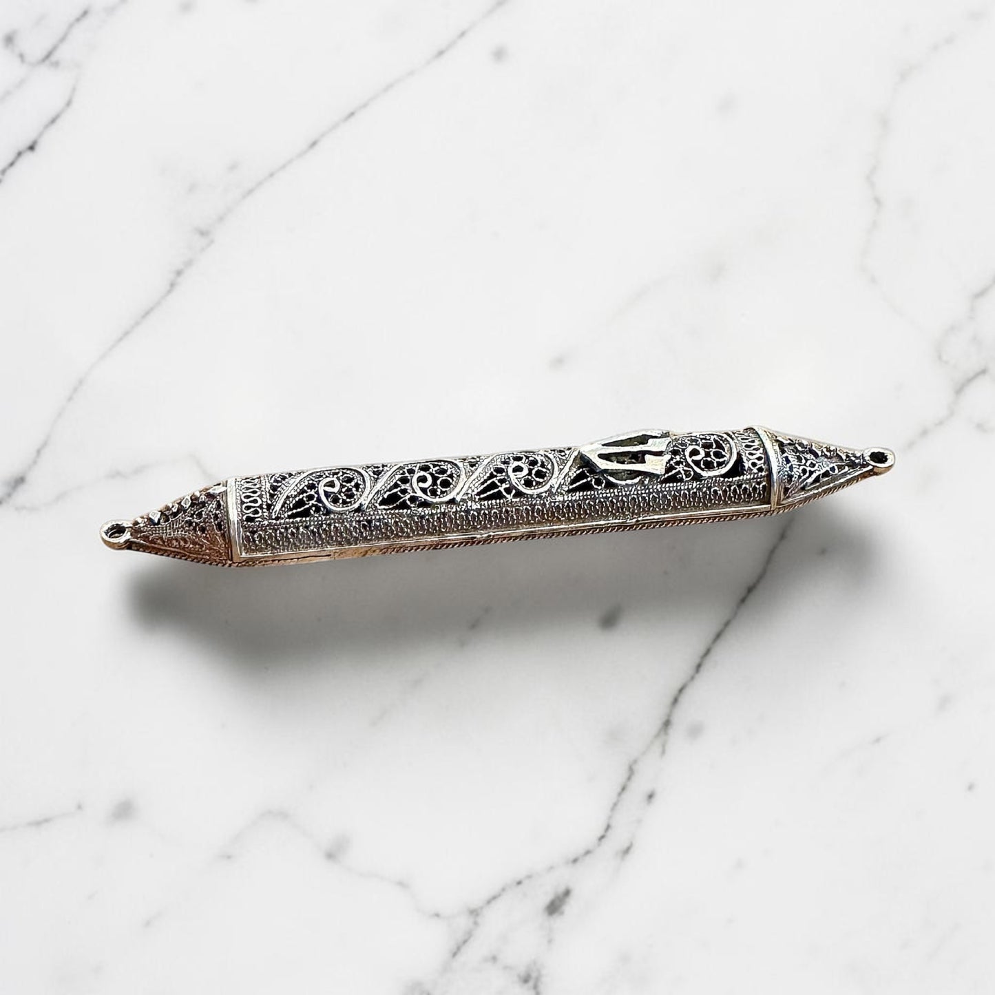 Handmade Sterling Silver Yemenite Filigree Mezuzah Case