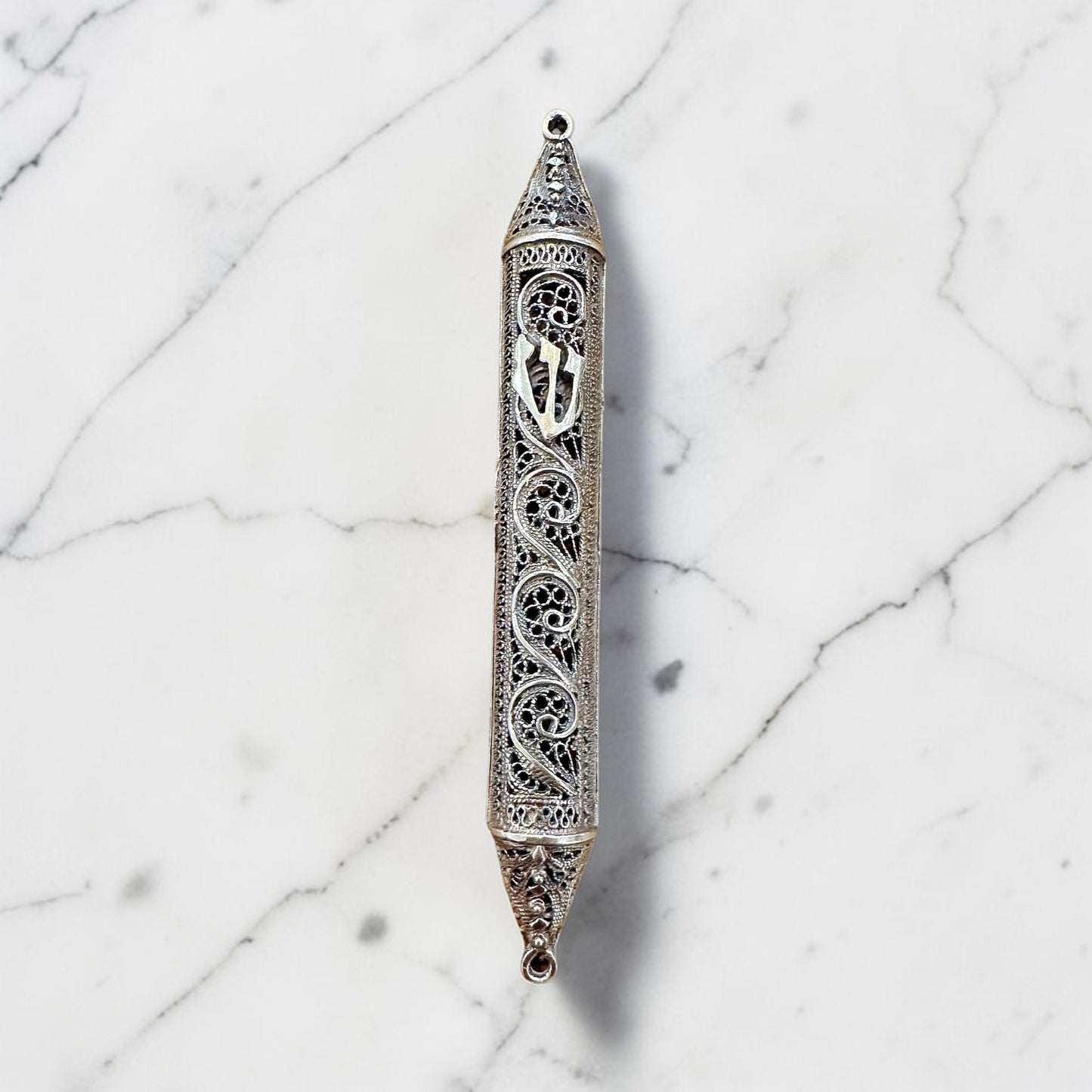 Handmade Sterling Silver Yemenite Filigree Mezuzah Case