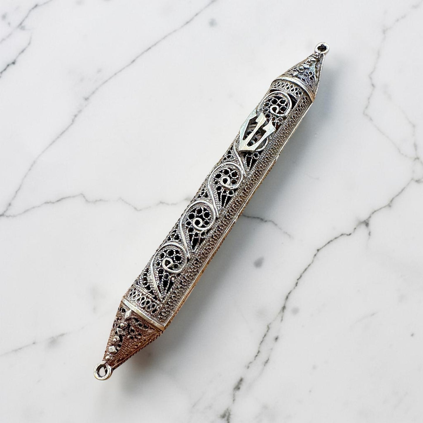 Handmade Sterling Silver Yemenite Filigree Mezuzah Case