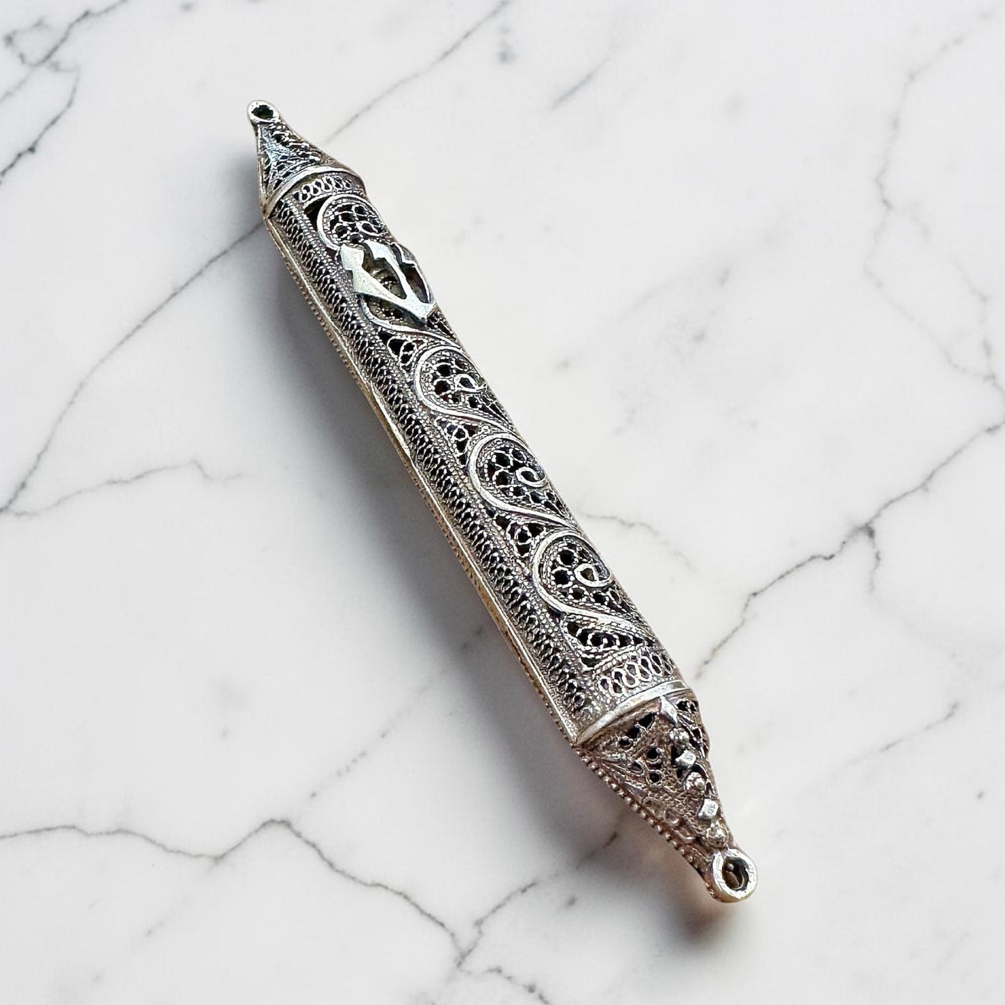 Handmade Sterling Silver Yemenite Filigree Mezuzah Case