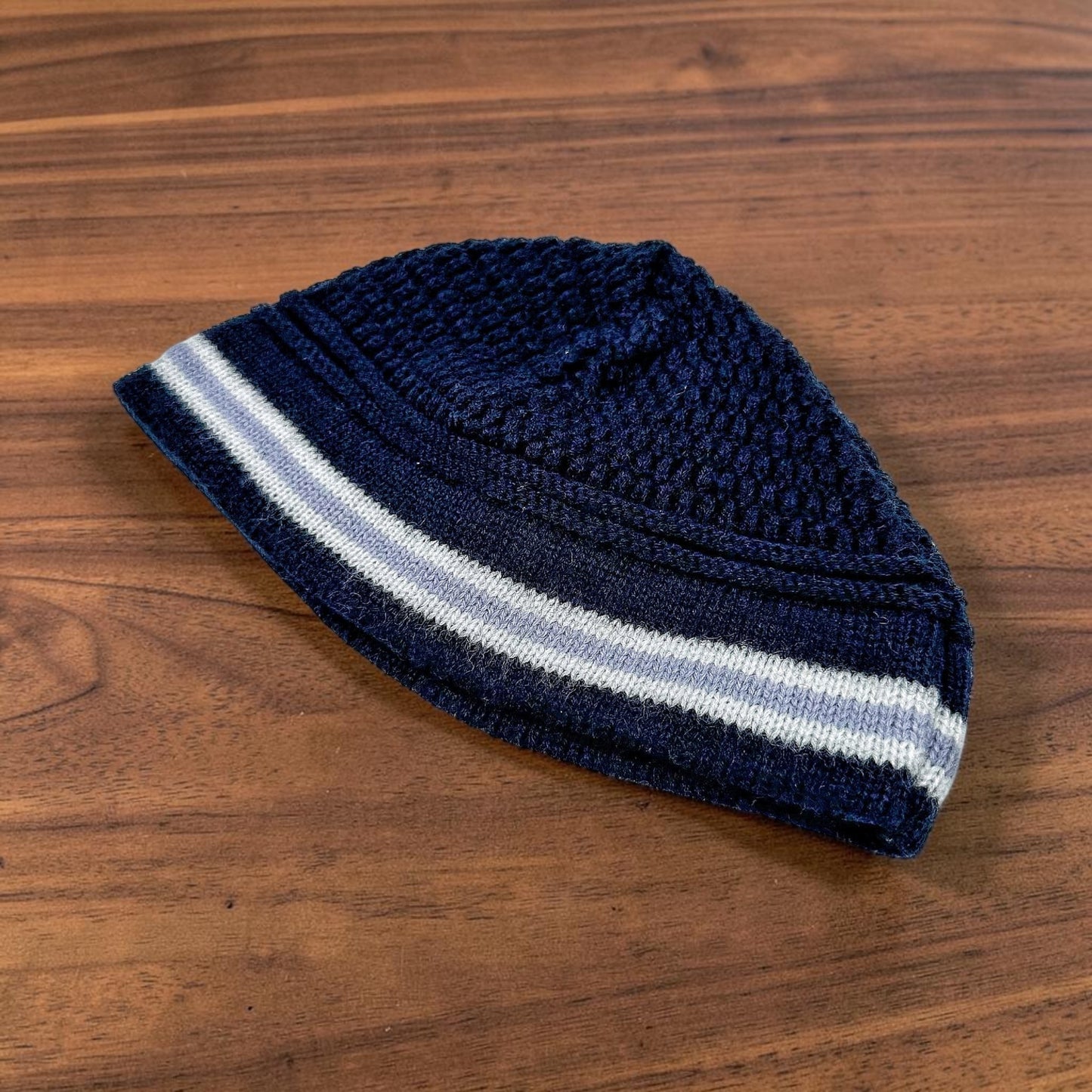 White/Black/Blue Breslev Kippah 100% cotton