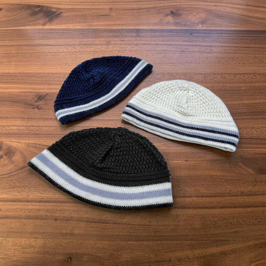 White/Black/Blue Breslev Kippah 100% cotton