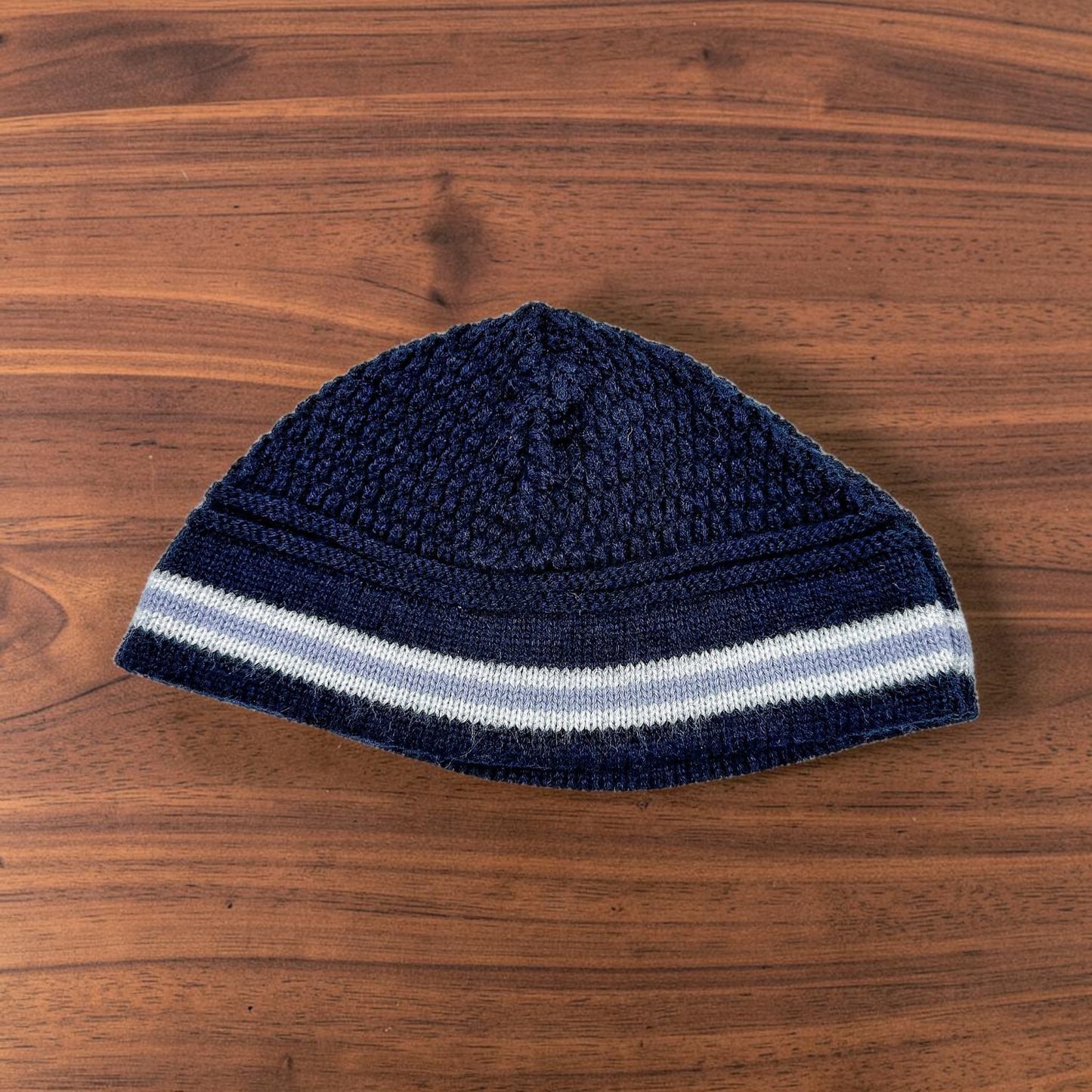 White/Black/Blue Breslev Kippah 100% cotton