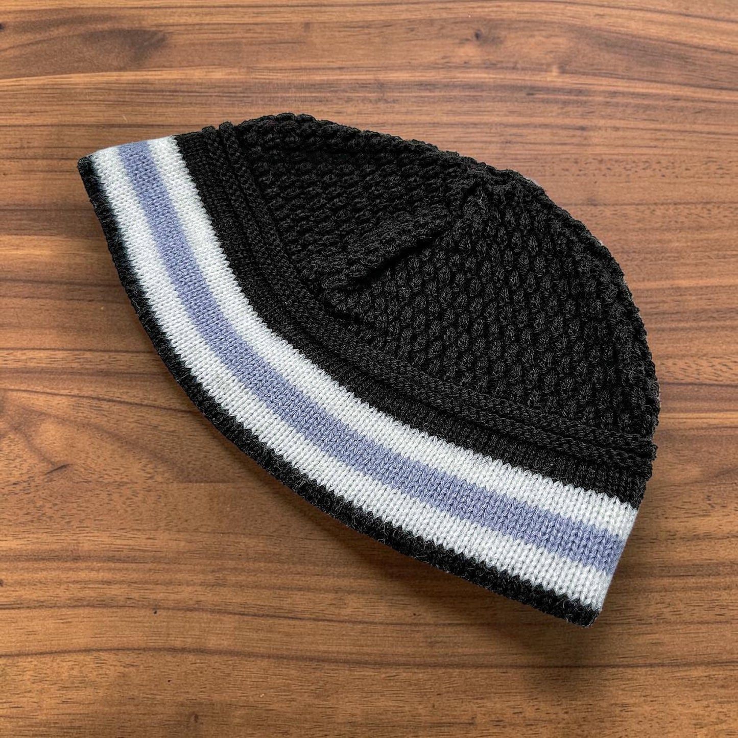 White/Black/Blue Breslev Kippah 100% cotton