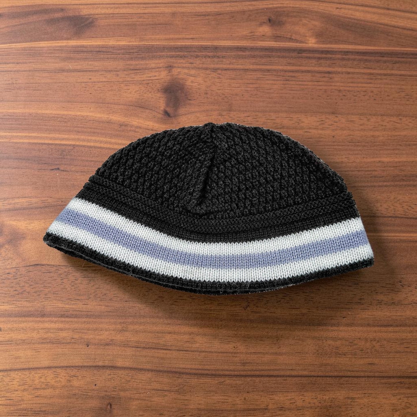 White/Black/Blue Breslev Kippah 100% cotton