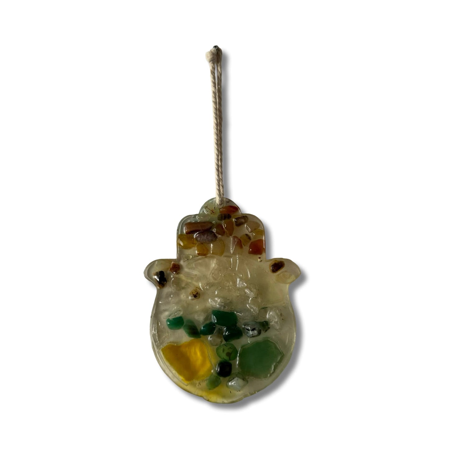 Resin Olive Wood & Crystals Hamsa