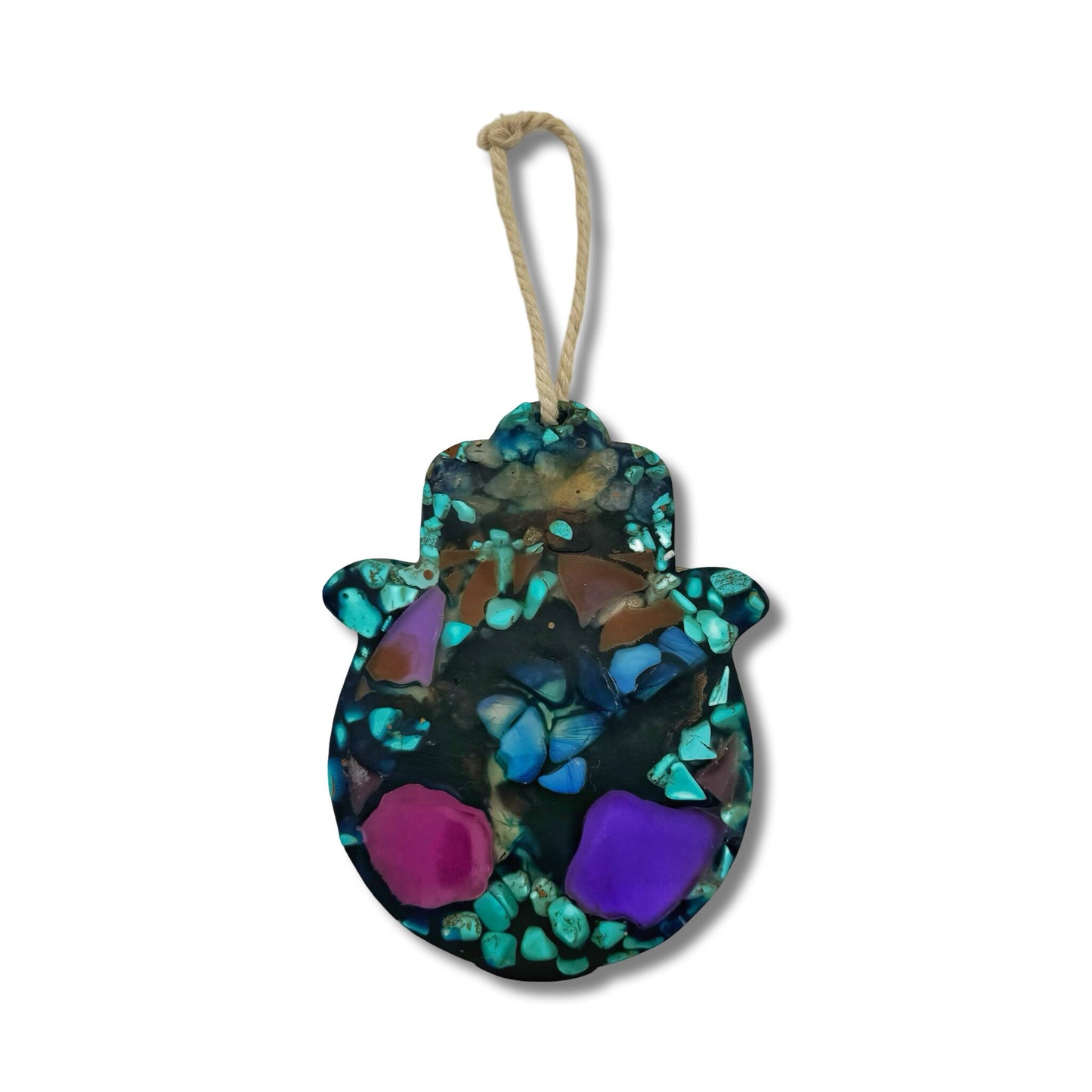 Resin Olive Wood & Crystals Hamsa