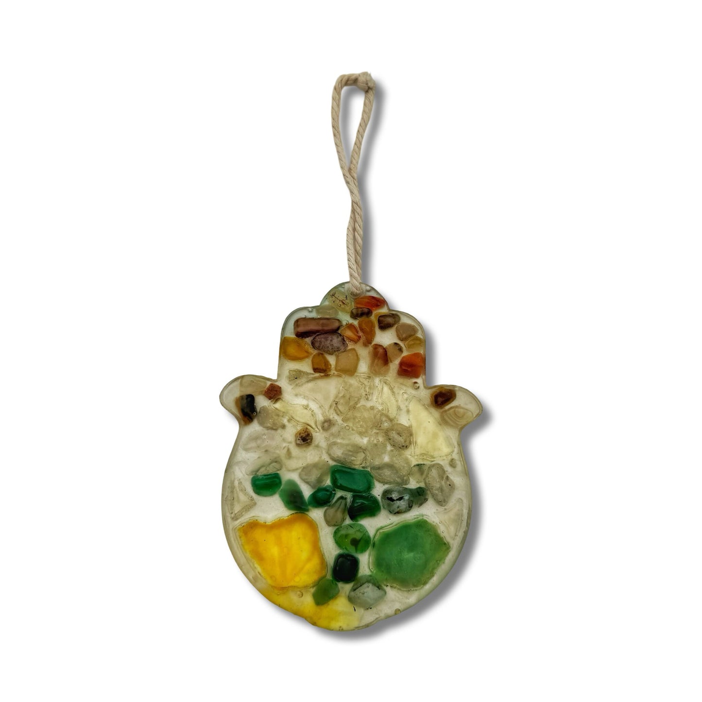 Resin Olive Wood & Crystals Hamsa
