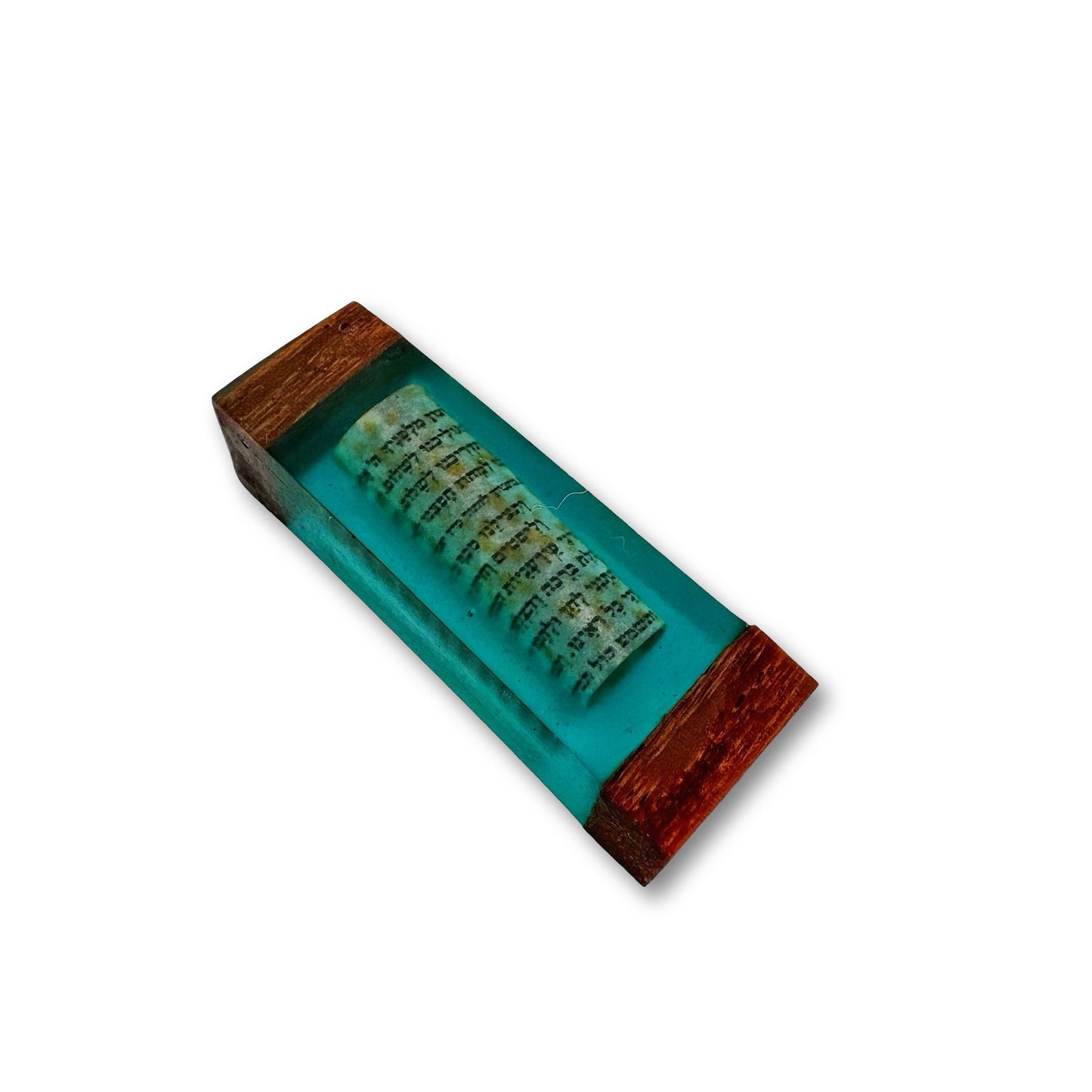 Car Mezuzah with Traveler’s Prayer Handmade from Resin & Olive Wood, Dead Sea Scroll Inspired, Jewish Gift for New Car