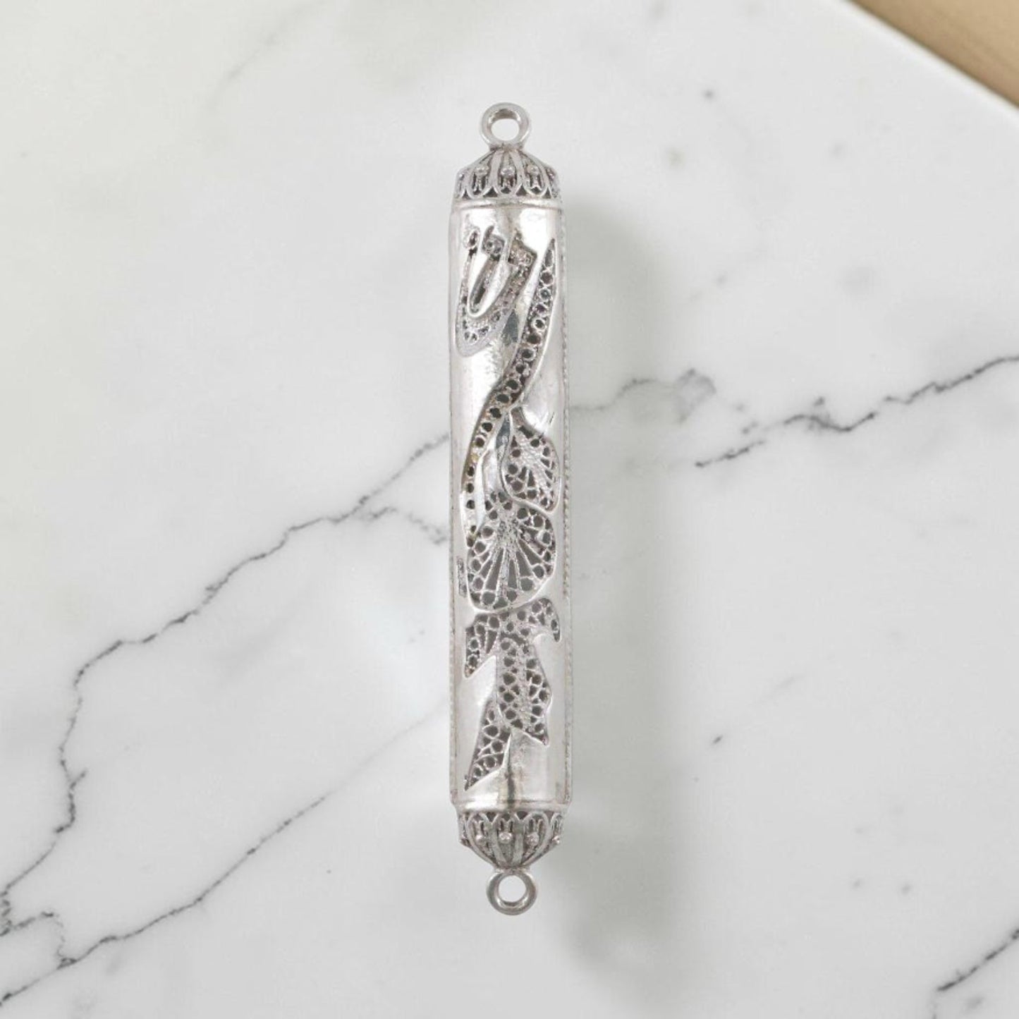 Small Sterling Silver Mezuzah Case Handmade Yemenite Filigree