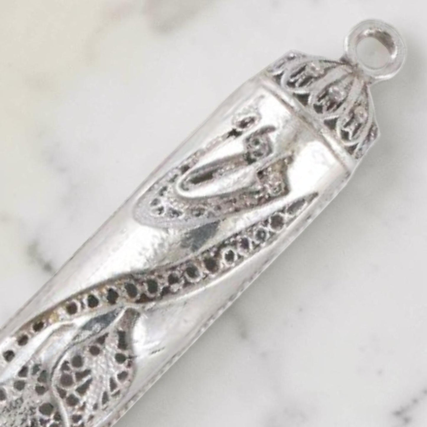 Small Sterling Silver Mezuzah Case Handmade Yemenite Filigree