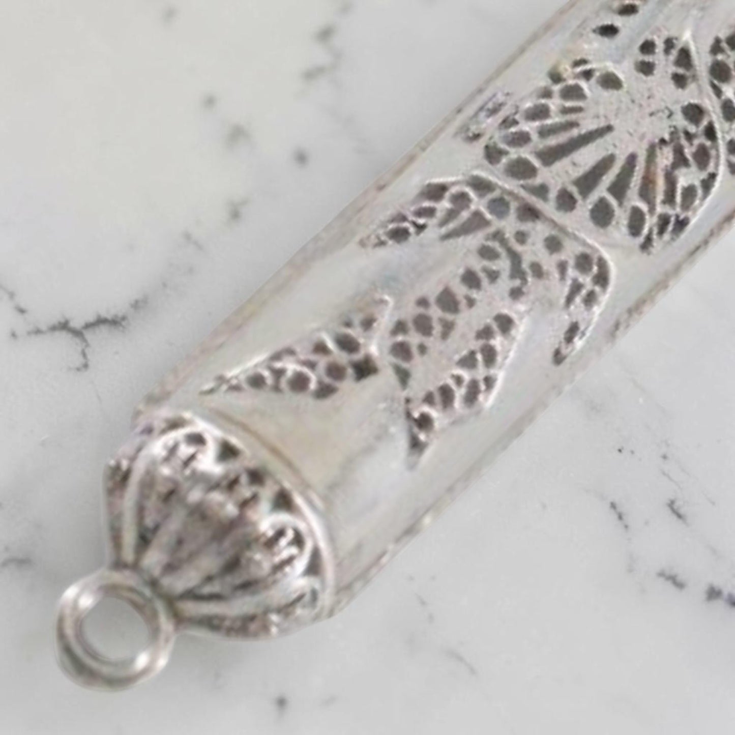 Small Sterling Silver Mezuzah Case Handmade Yemenite Filigree