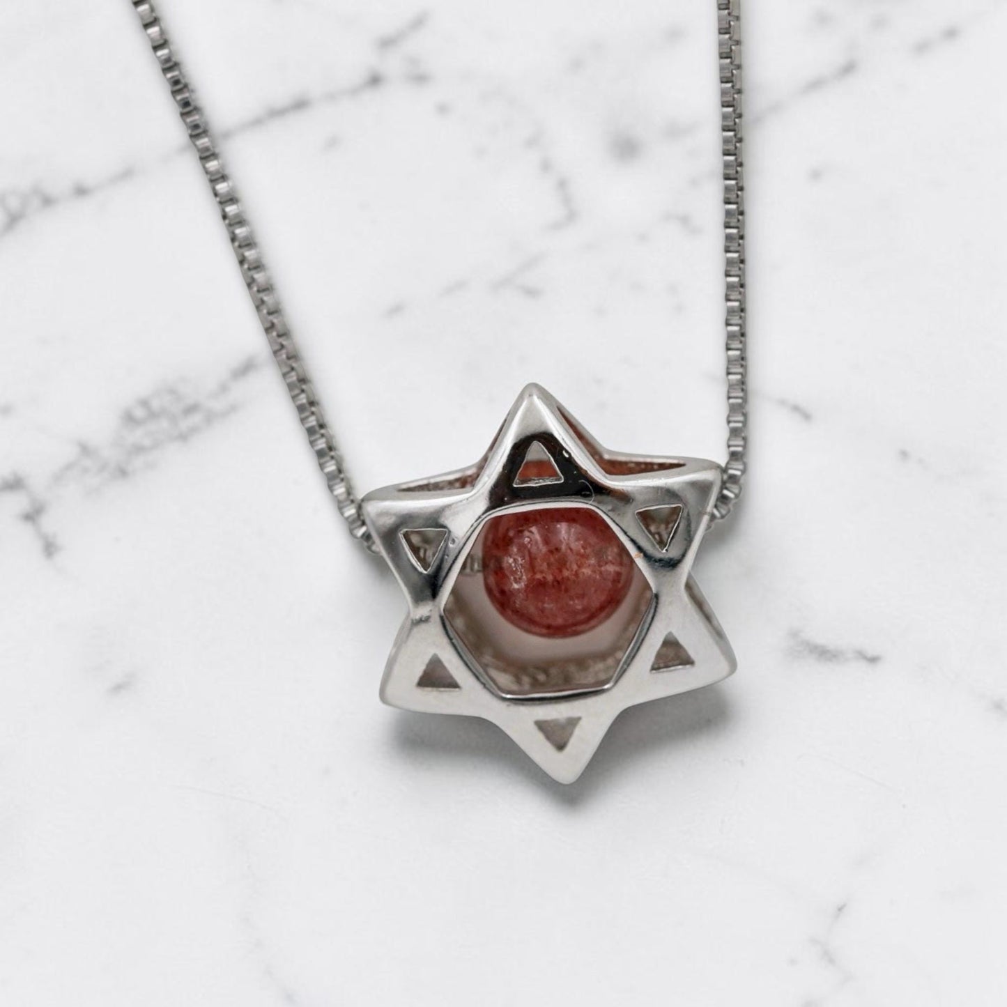 Sterling Silver Star of David Quartz Necklace