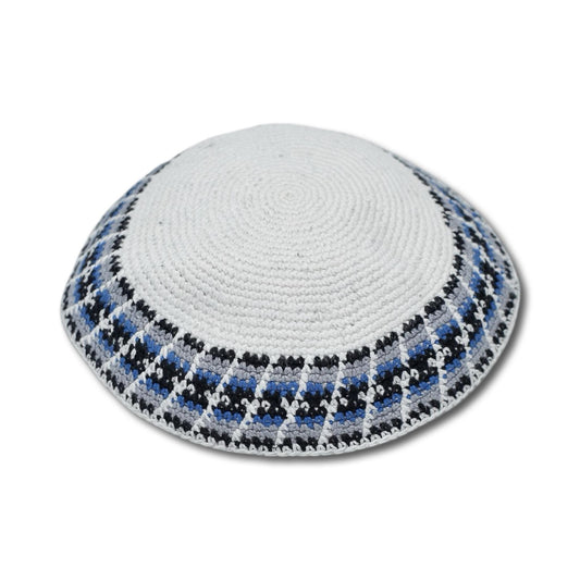 Cotton knitted Hand Made Kippah Jewish Blue yarmulke 18cm