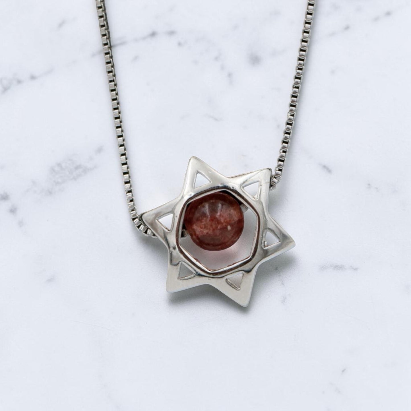 Sterling Silver Star of David Quartz Necklace