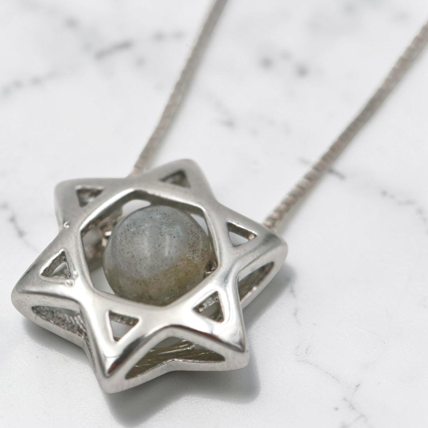Sterling Silver Star of David Quartz Necklace