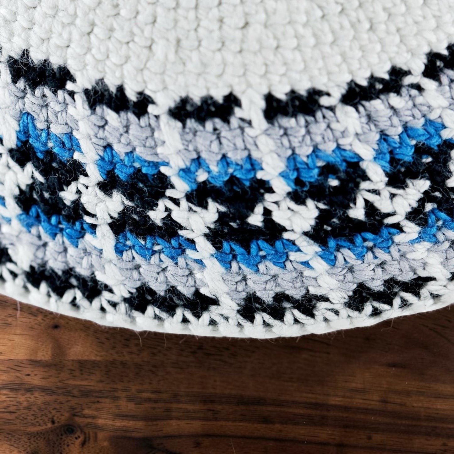 Handmade White & Blue Cotton Knitted Kippah