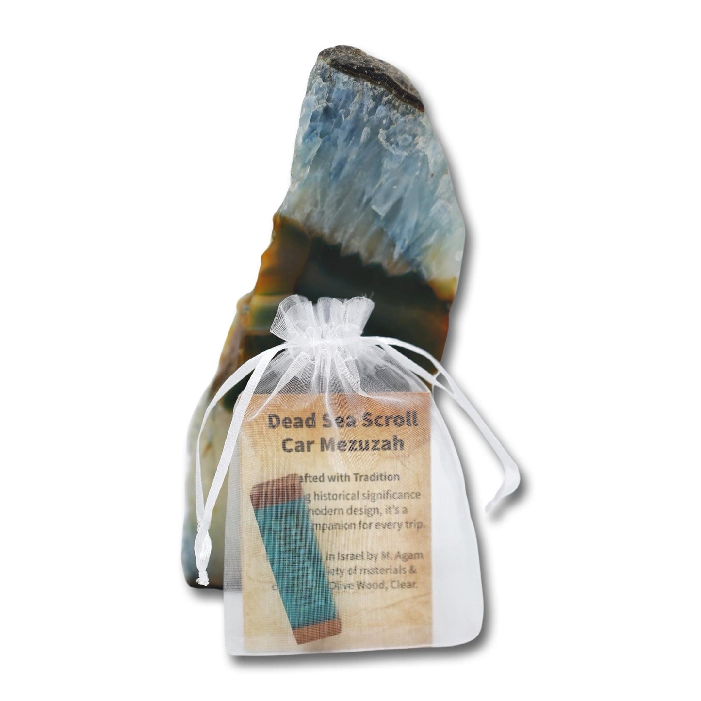 Car Mezuzah with Traveler’s Prayer Handmade from Resin & Olive Wood, Dead Sea Scroll Inspired, Jewish Gift for New Car
