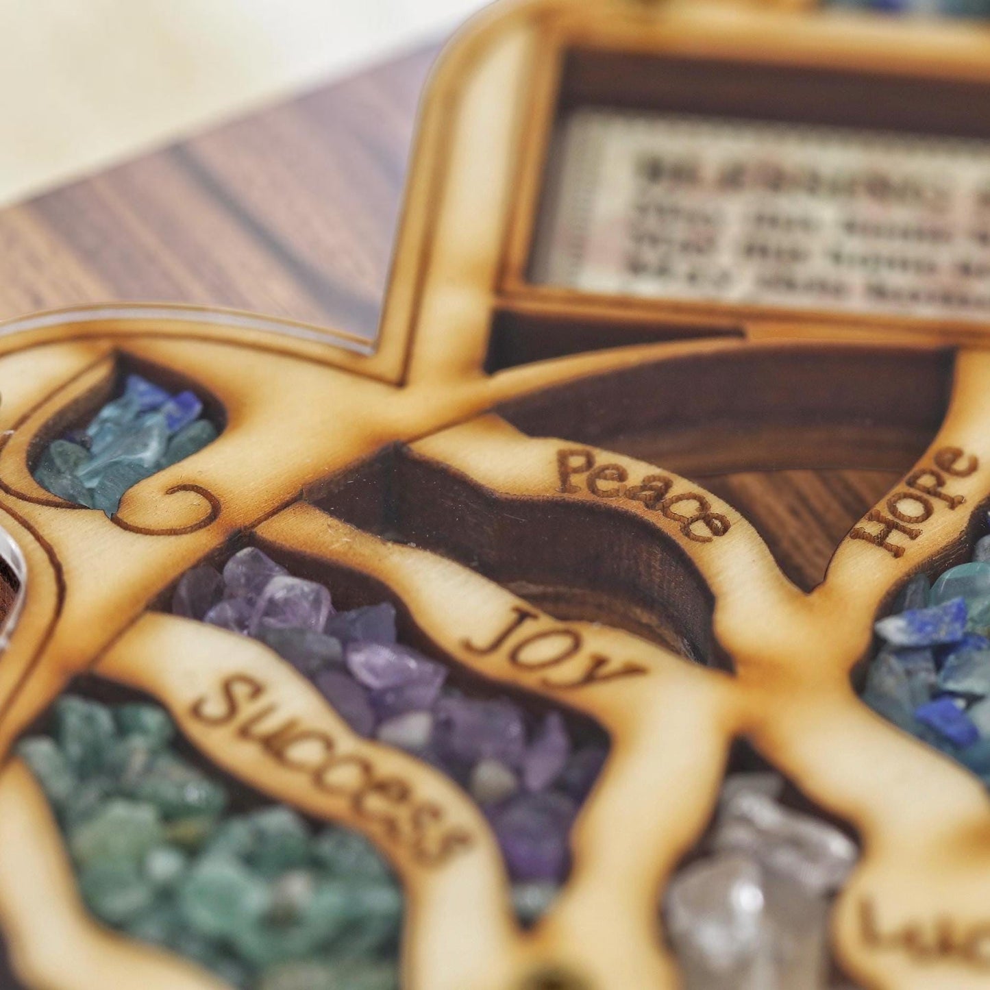 Wood Tree of Life Hamsa with Gemstones