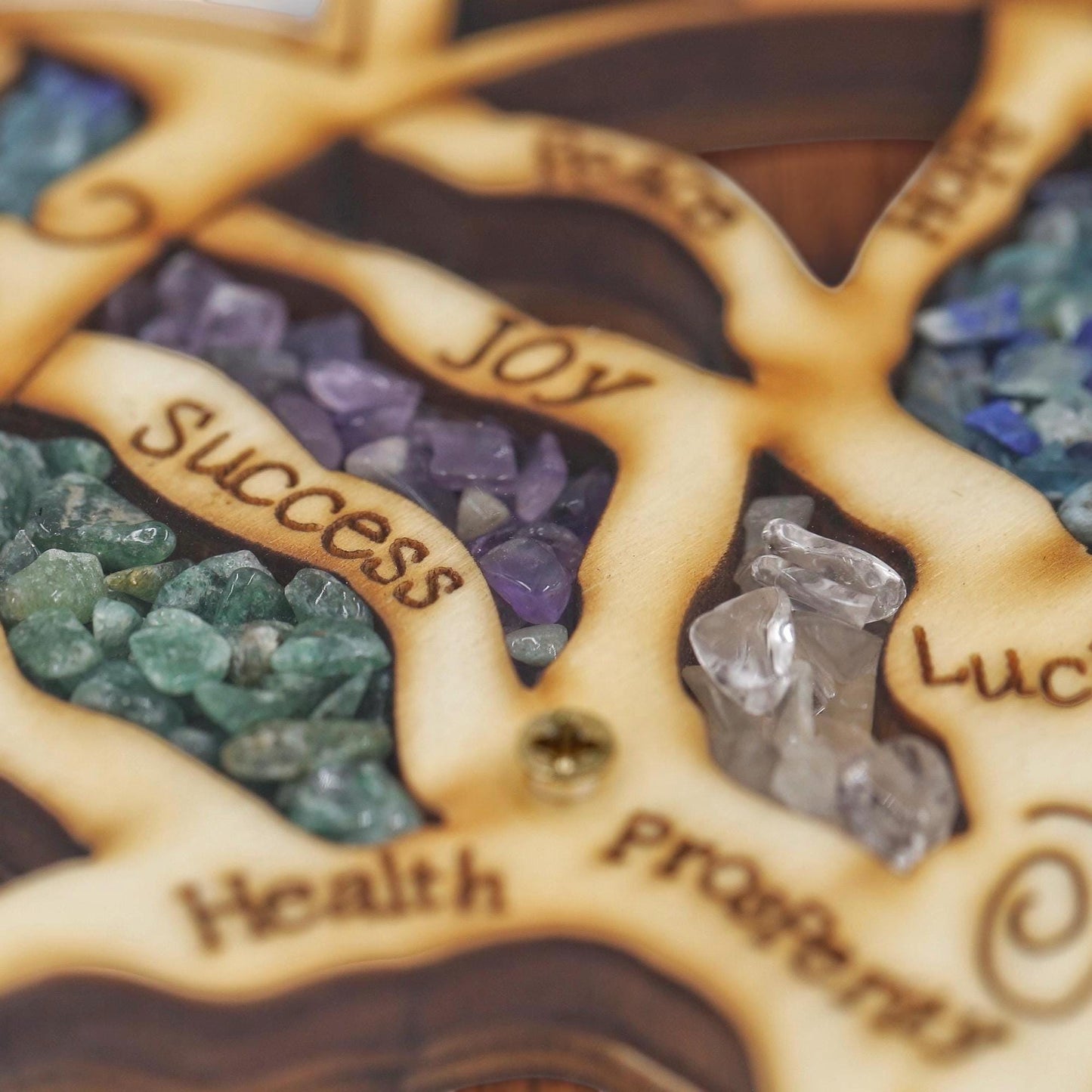 Wood Tree of Life Hamsa with Gemstones