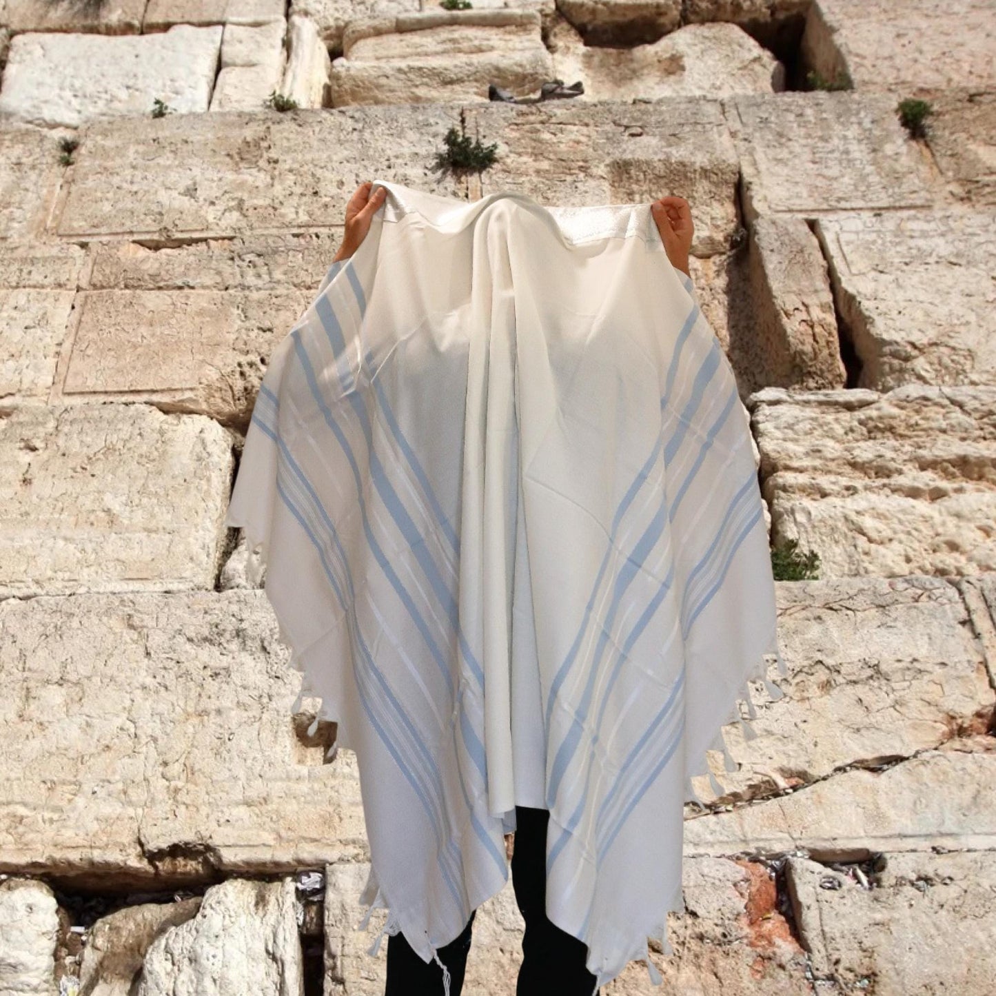 Light Blue Wool Hand Made Prayer Shawl