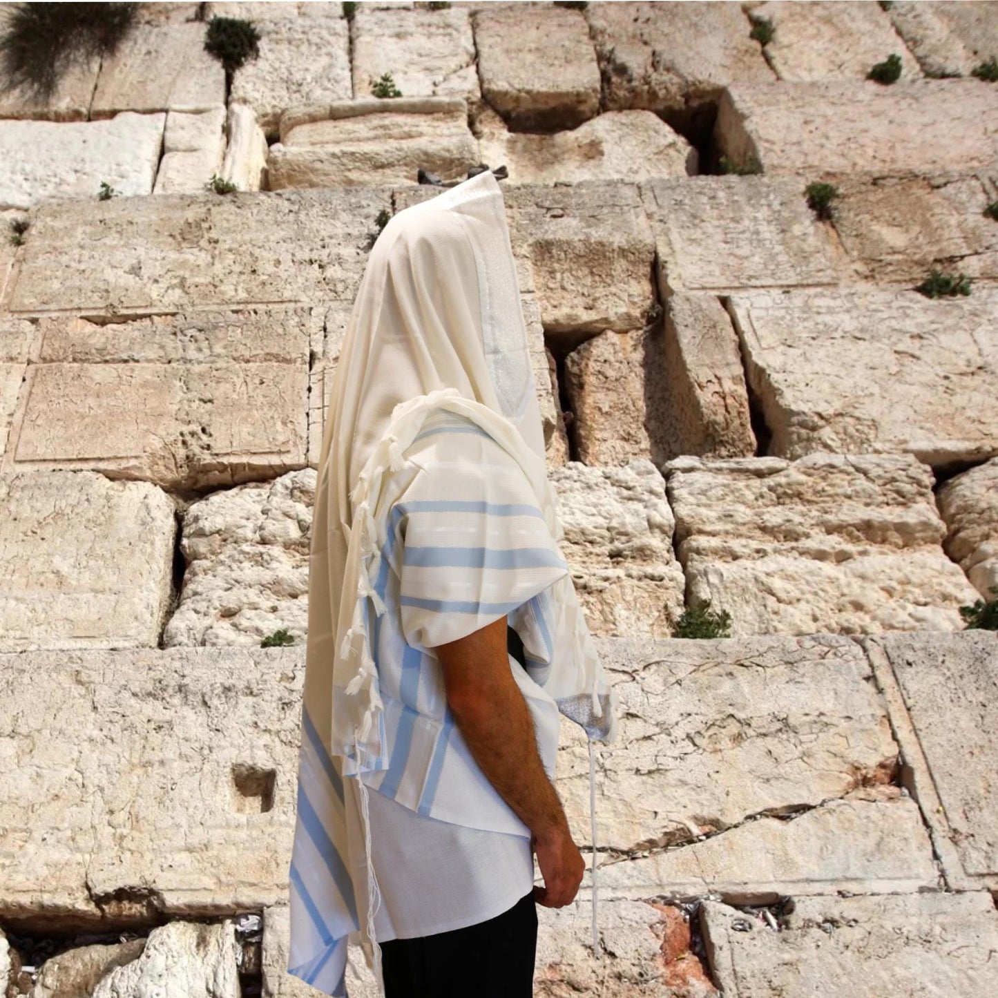 Light Blue Wool Hand Made Prayer Shawl