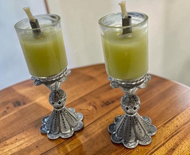 Mini Sterling Silver Yemenite Filigree Shabbat Candle Holders
