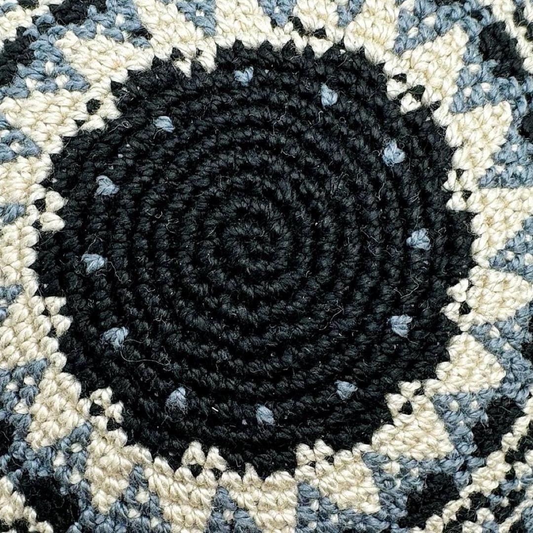 Blue Cotton Pattern Knitted 15cm Kippah