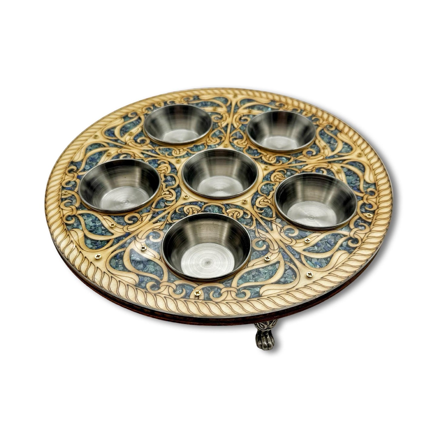 Wood & Turquoise Crystals Passover Plate