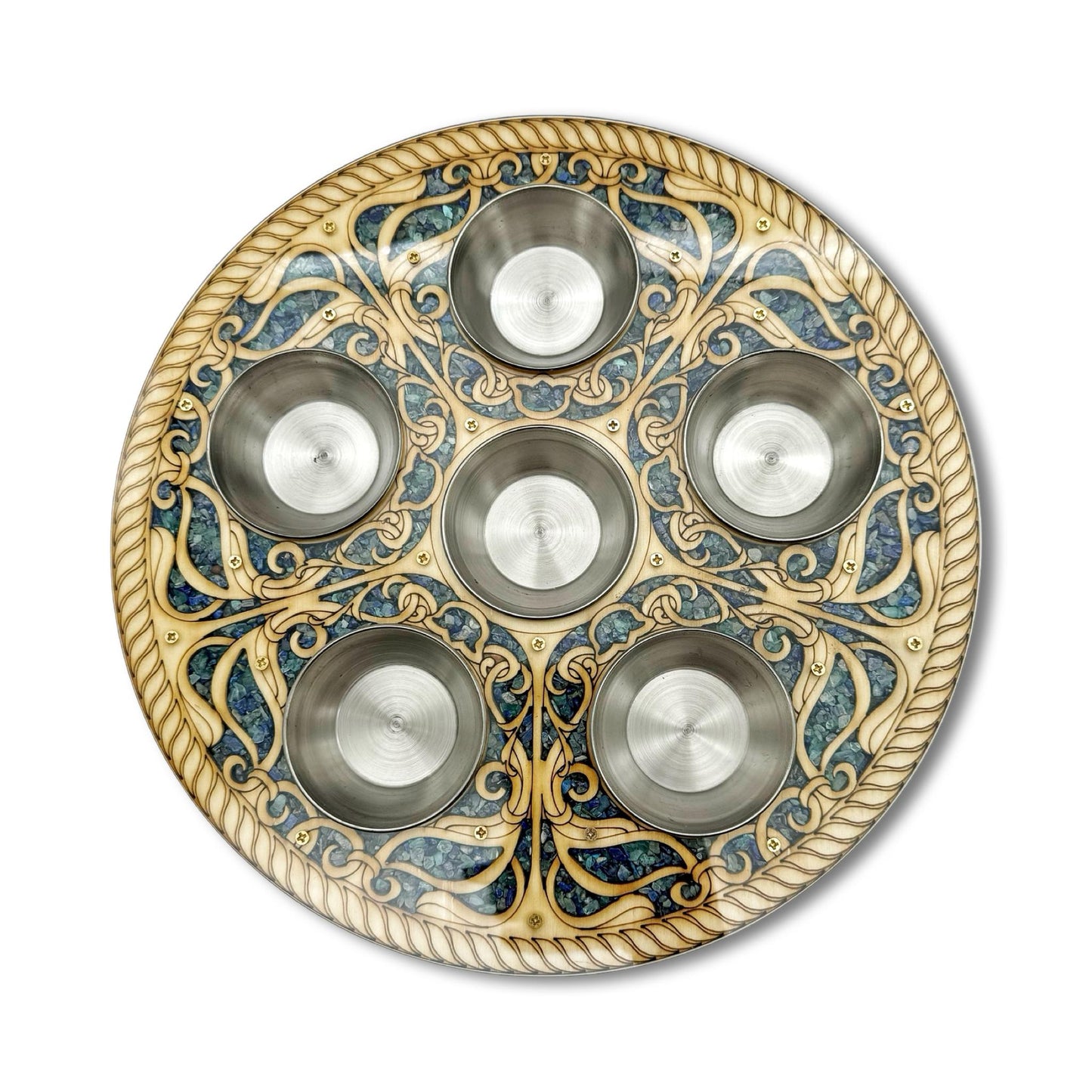 Wood & Turquoise Crystals Passover Plate