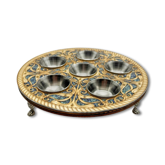 Wood & Turquoise Crystals Passover Plate