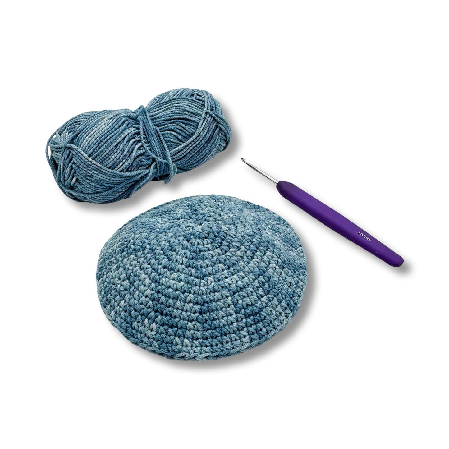 Blue Cotton knitted Hand Made Kippah